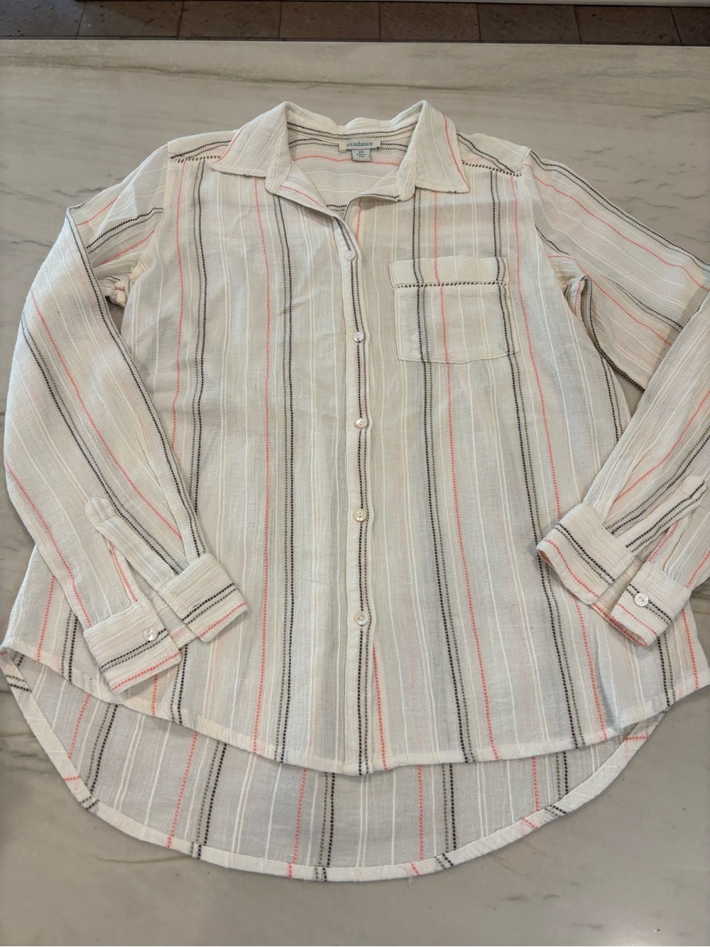 Sundance Striped Button-Down Shirt in Cream with Pink & Black Stripes XS